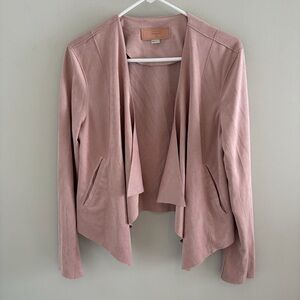Blank NYC Pink Faux Suede Open Front Drape Jacket.